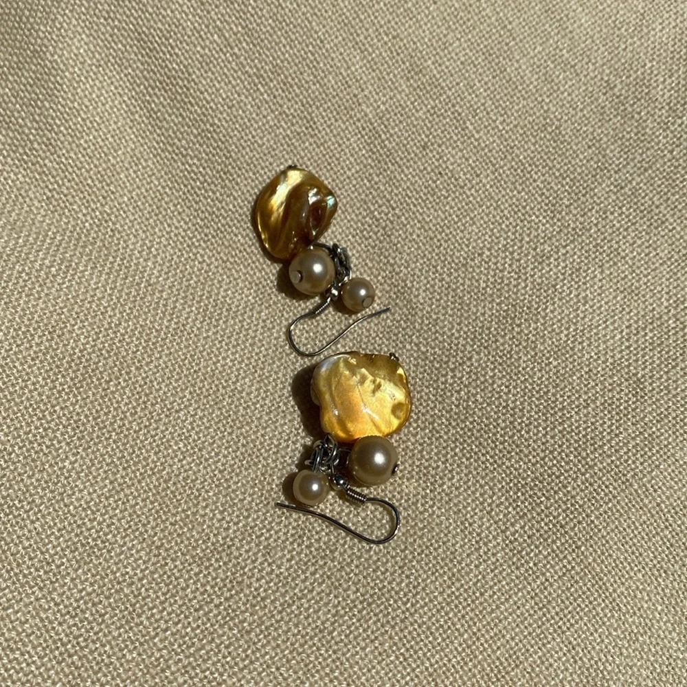 NEW. Fabulous pearl and stone pierced earrings. Handcrafted. One of a kind.